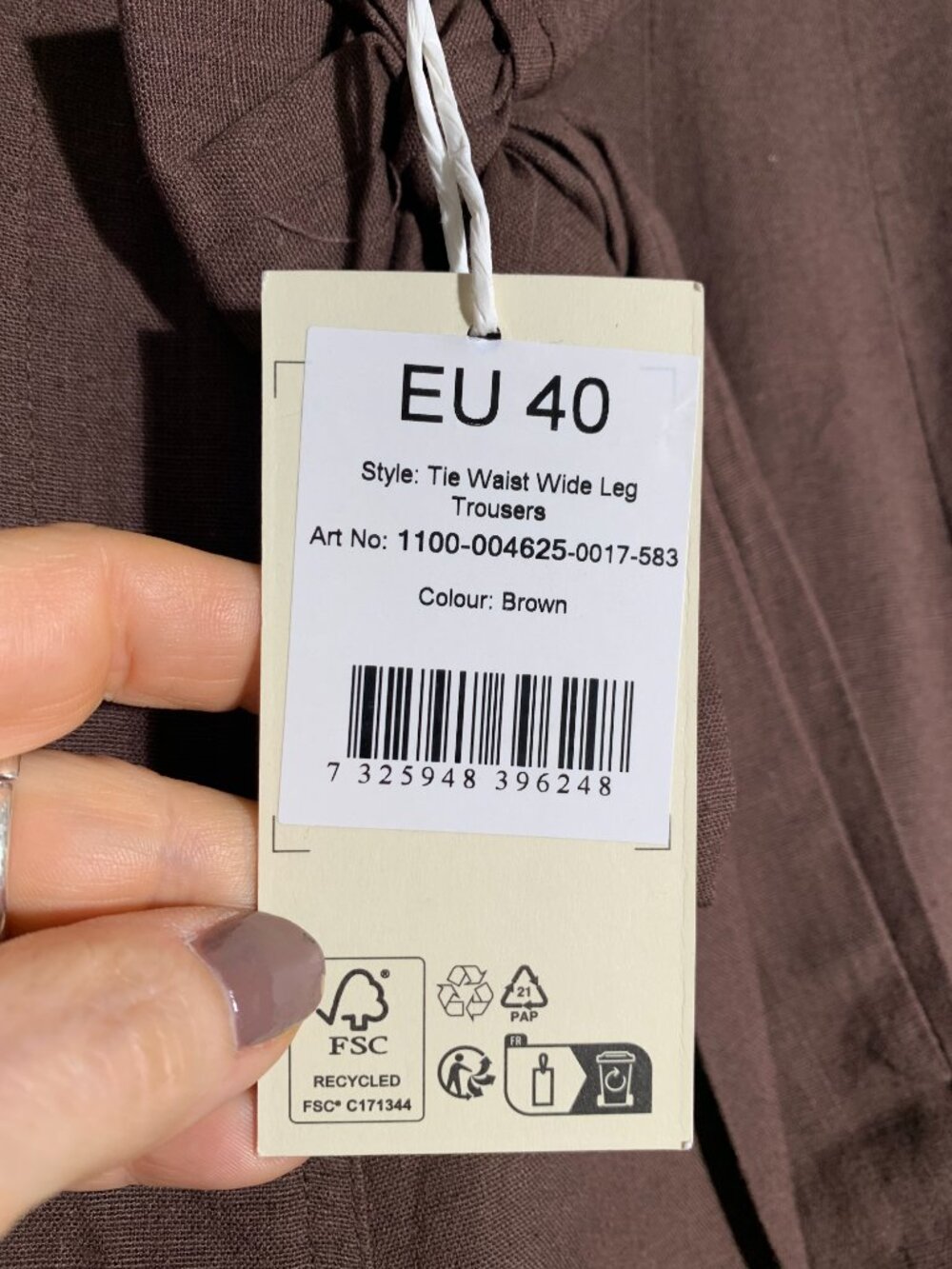 NWT NA-KD Brown Linen Blend Wide Leg Pants Tie Waist Trousers Minimalist L - Picture 6 of 9